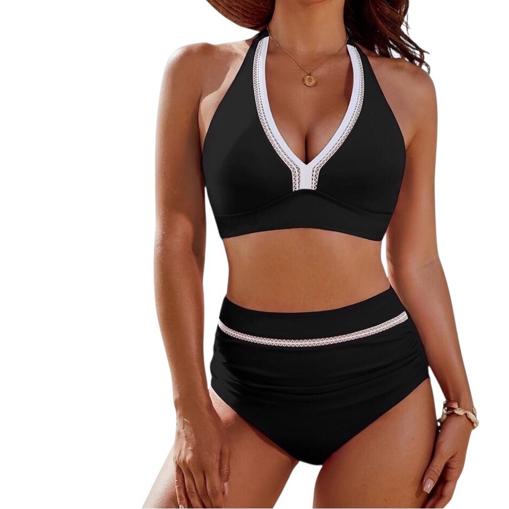 Blooming Jelly Black and White Women's Halter Bikini NWT size S